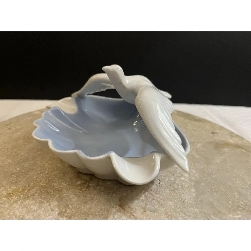 VTG Gerold Porzellan Bavaria Bird Dove Soap Dish Tray White Blue Western Germany